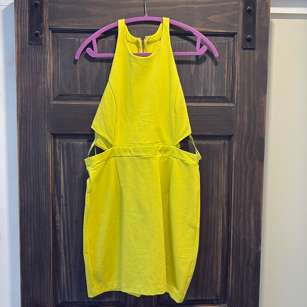 Adelyn Rae neon yellow/green cut out dress